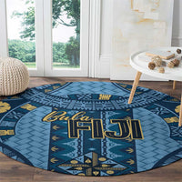 Bula Fiji Vintage Round Carpet Prussian Blue Masi Motifs LT7 - Polynesian Pride