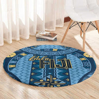 Bula Fiji Vintage Round Carpet Prussian Blue Masi Motifs LT7 - Polynesian Pride