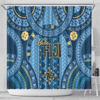 Bula Fiji Vintage Shower Curtain Prussian Blue Masi Motifs LT7 - Polynesian Pride