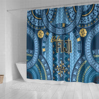 Bula Fiji Vintage Shower Curtain Prussian Blue Masi Motifs LT7 - Polynesian Pride