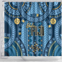 Bula Fiji Vintage Shower Curtain Prussian Blue Masi Motifs LT7 - Polynesian Pride