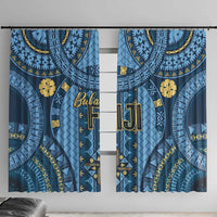 Bula Fiji Vintage Window Curtain Prussian Blue Masi Motifs LT7 With Hooks Prussian Blue - Polynesian Pride