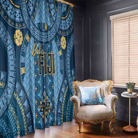 Bula Fiji Vintage Window Curtain Prussian Blue Masi Motifs LT7 - Polynesian Pride