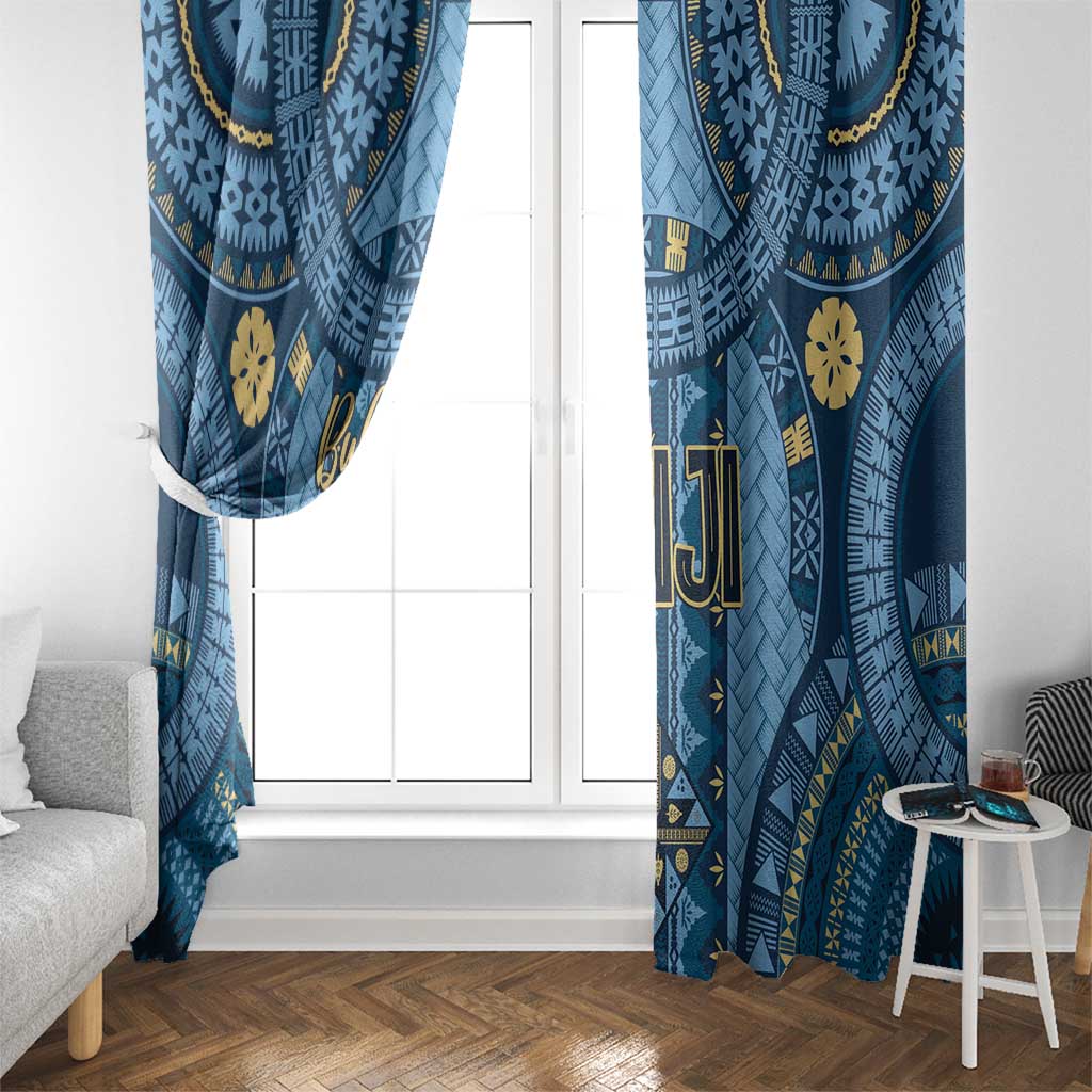 Bula Fiji Vintage Window Curtain Prussian Blue Masi Motifs LT7 - Polynesian Pride
