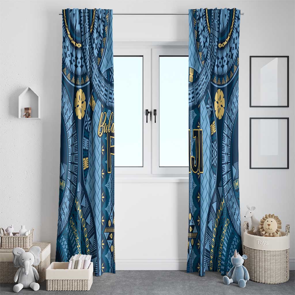 Bula Fiji Vintage Window Curtain Prussian Blue Masi Motifs LT7 - Polynesian Pride