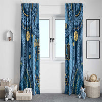 Bula Fiji Vintage Window Curtain Prussian Blue Masi Motifs LT7 - Polynesian Pride