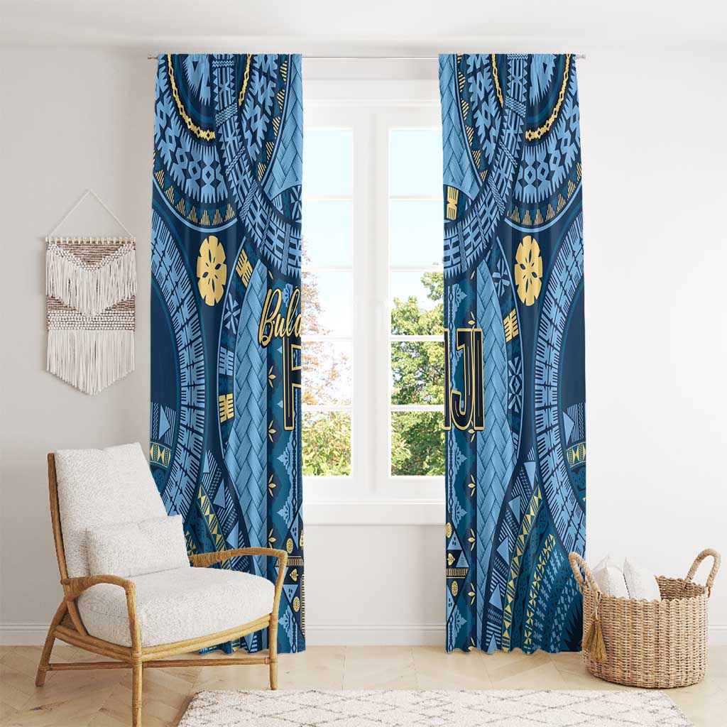 Bula Fiji Vintage Window Curtain Prussian Blue Masi Motifs LT7 - Polynesian Pride