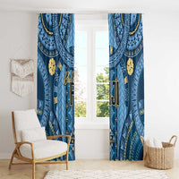 Bula Fiji Vintage Window Curtain Prussian Blue Masi Motifs LT7 - Polynesian Pride