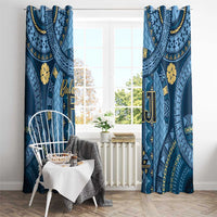 Bula Fiji Vintage Window Curtain Prussian Blue Masi Motifs LT7 - Polynesian Pride