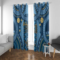 Bula Fiji Vintage Window Curtain Prussian Blue Masi Motifs LT7 With Grommets Prussian Blue - Polynesian Pride