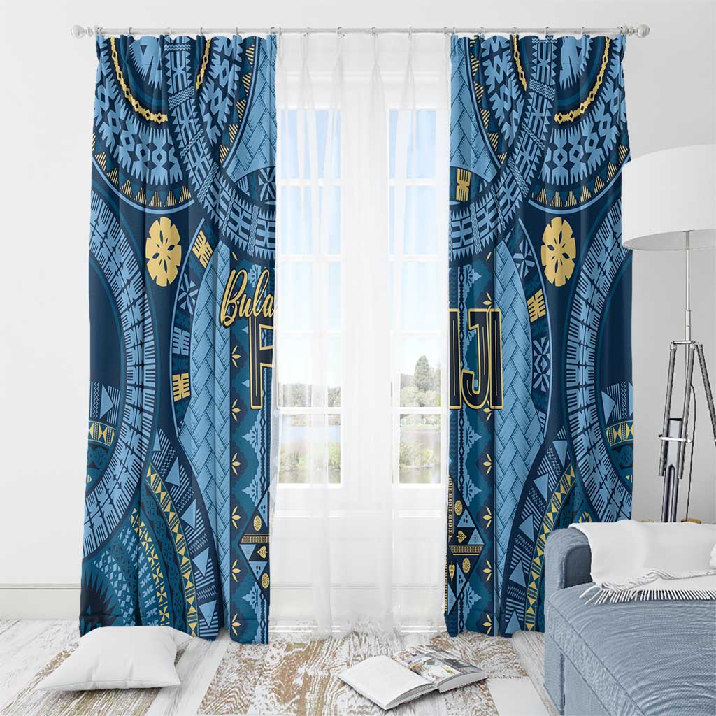 Bula Fiji Vintage Window Curtain Prussian Blue Masi Motifs LT7 - Polynesian Pride
