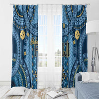 Bula Fiji Vintage Window Curtain Prussian Blue Masi Motifs LT7 - Polynesian Pride