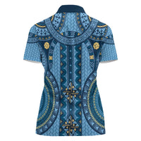 Bula Fiji Vintage Women Polo Shirt Prussian Blue Masi Motifs LT7 - Polynesian Pride