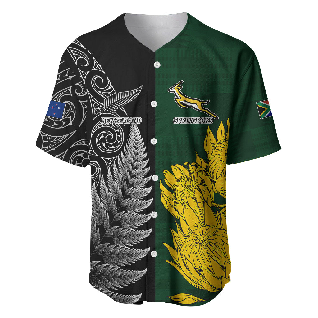 Personalised New Zealand Mix South Africa Rugby Baseball Jersey Protea Vs. Silver Ferns LT7 Art - Polynesian Pride