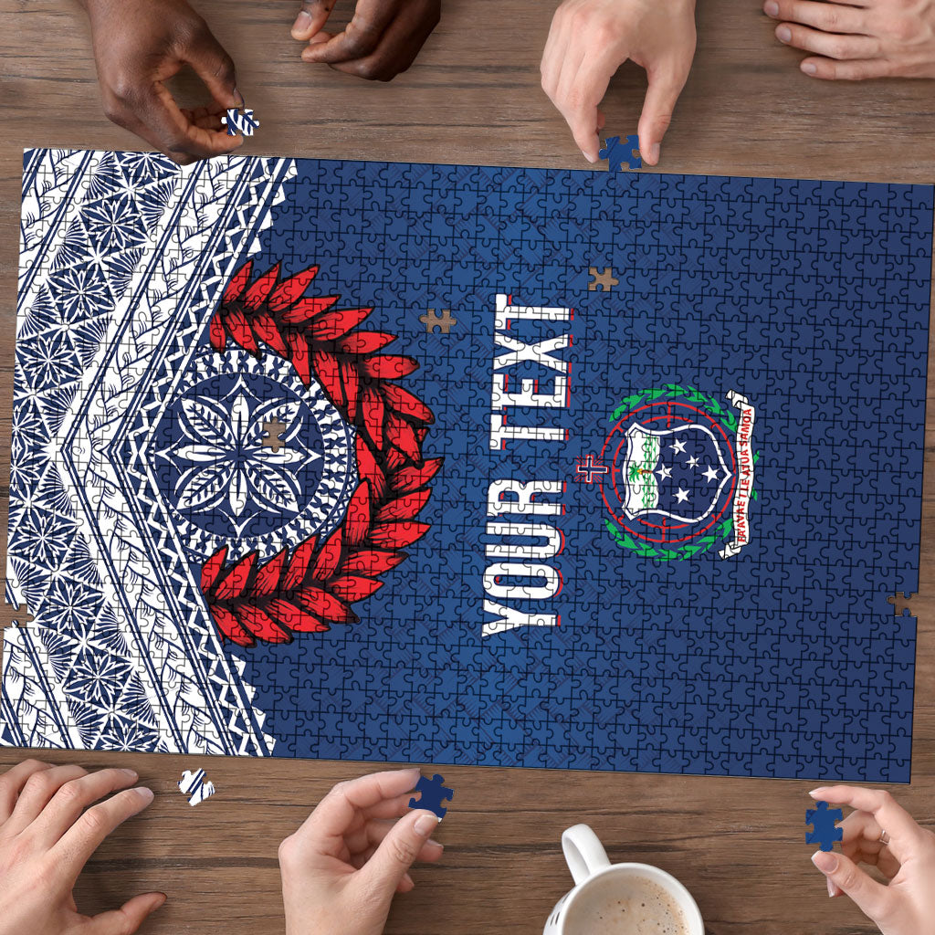 Manu Samoa Rugby Custom Navy Blue Puzzle ʻIe Toga Pattern With Red Ula fala LT7 - Polynesian Pride