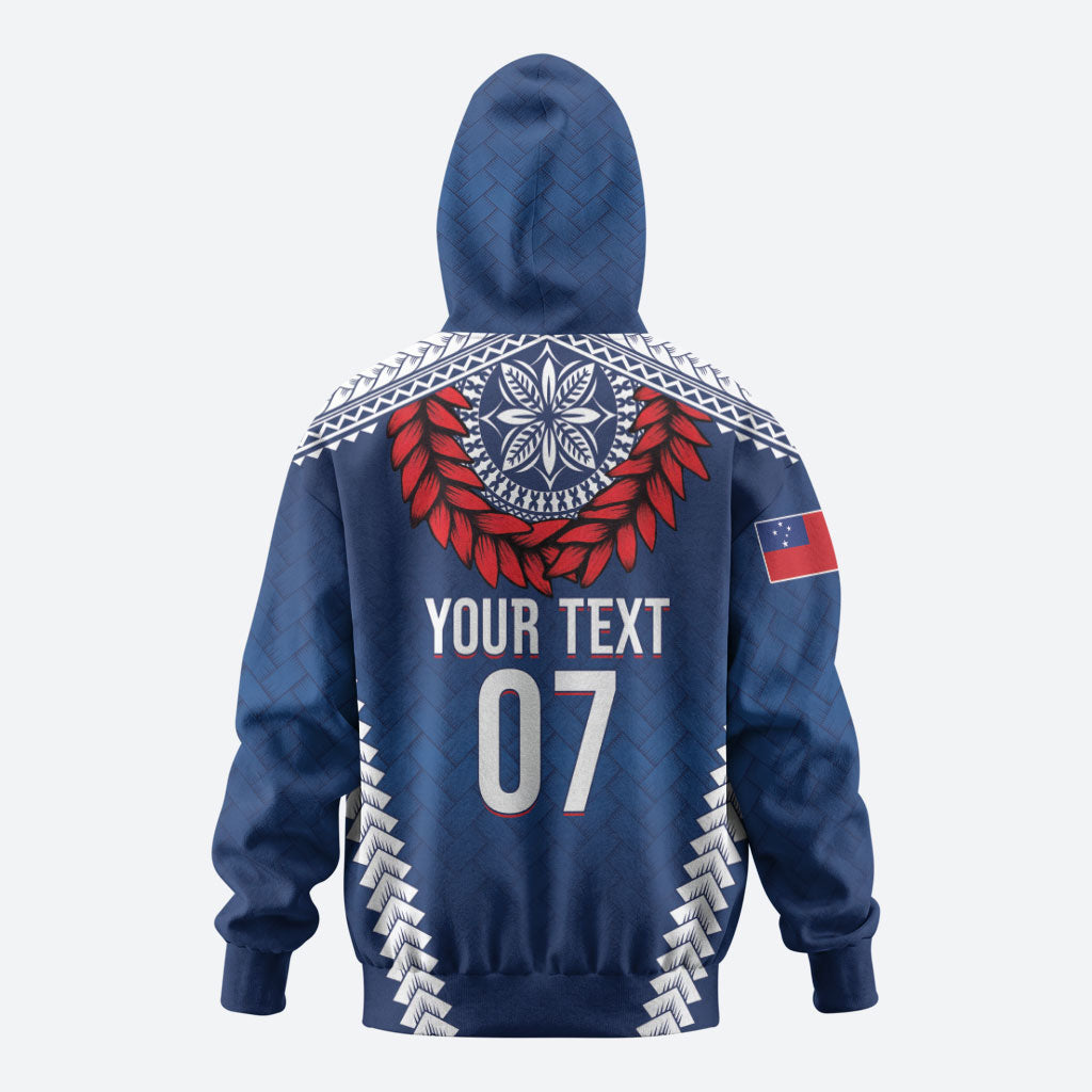 Manu Samoa Rugby Custom Navy Blue Zip Hoodie ʻIe Toga Pattern With Red Ula fala LT7 - Polynesian Pride