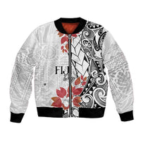 Bula Fiji Day Bomber Jacket Tagimaucia on Masi Pattern LT7 Unisex White - Polynesian Pride