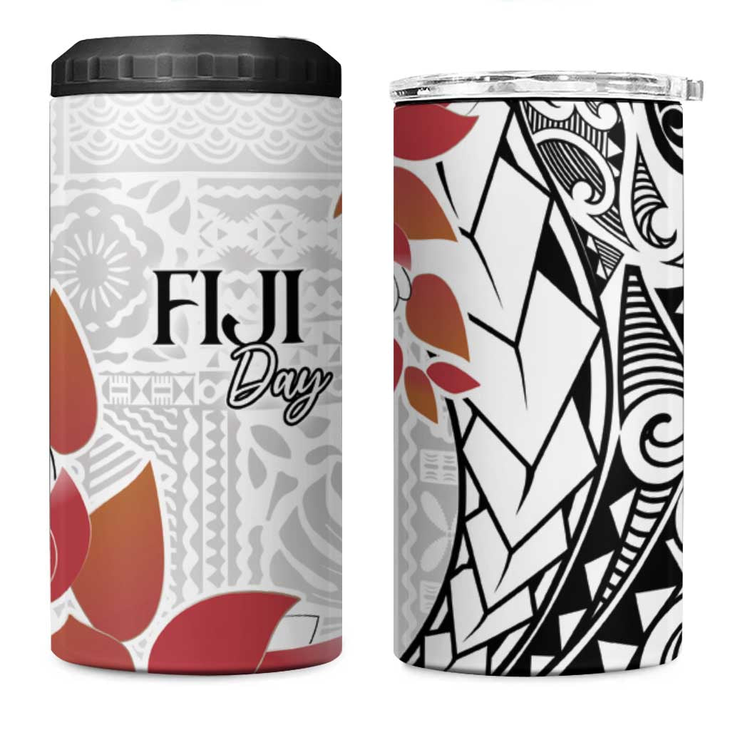 Bula Fiji Day 4 in 1 Can Cooler Tumbler Tagimaucia on Masi Pattern LT7 One Size: 16 oz White - Polynesian Pride