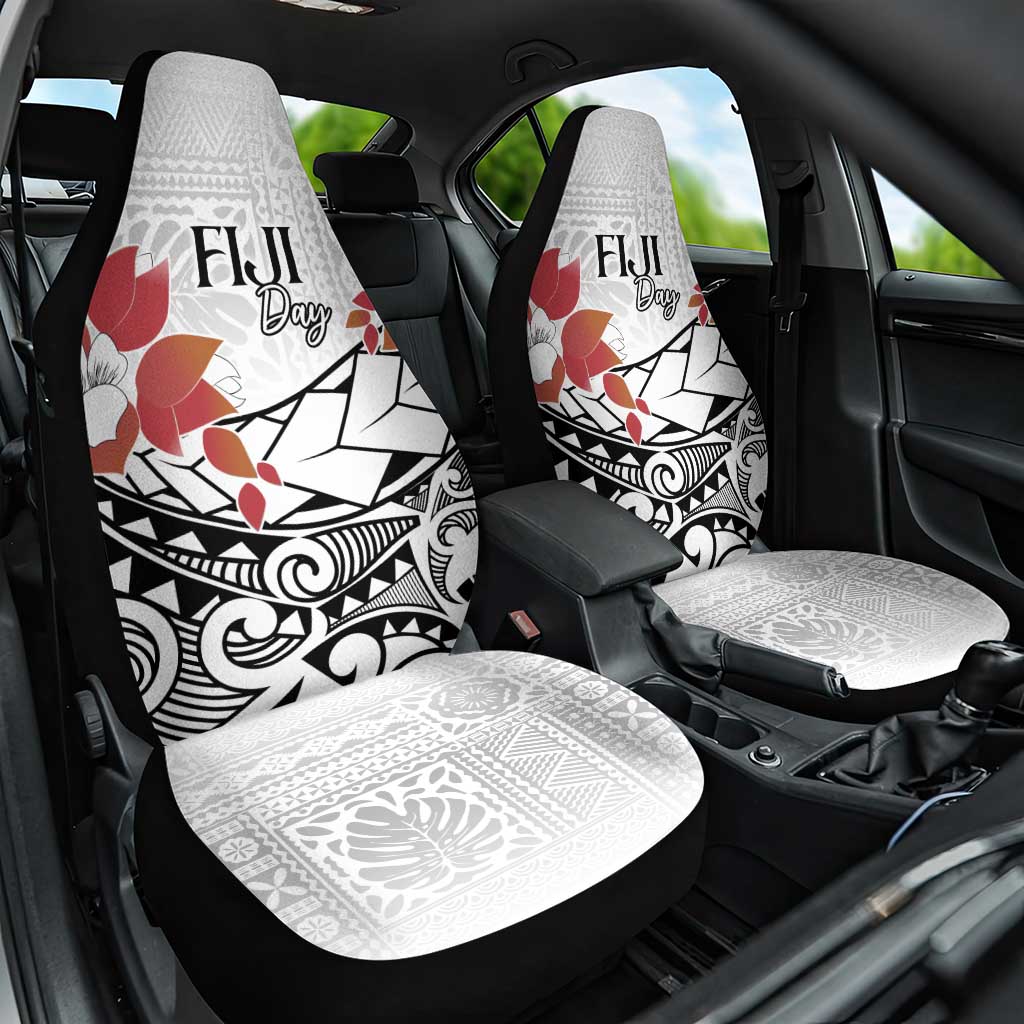 Bula Fiji Day Car Seat Cover Tagimaucia on Masi Pattern LT7 One Size White - Polynesian Pride