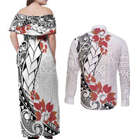 Bula Fiji Day Couples Matching Off Shoulder Maxi Dress and Long Sleeve Button Shirt Tagimaucia on Masi Pattern LT7 - Polynesian Pride