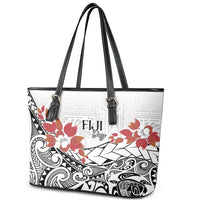 Bula Fiji Day Leather Tote Bag Tagimaucia on Masi Pattern LT7 - Polynesian Pride