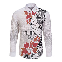 Bula Fiji Day Long Sleeve Button Shirt Tagimaucia on Masi Pattern LT7 Unisex White - Polynesian Pride