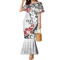 Bula Fiji Day Mermaid Dress Tagimaucia on Masi Pattern LT7 Women White - Polynesian Pride