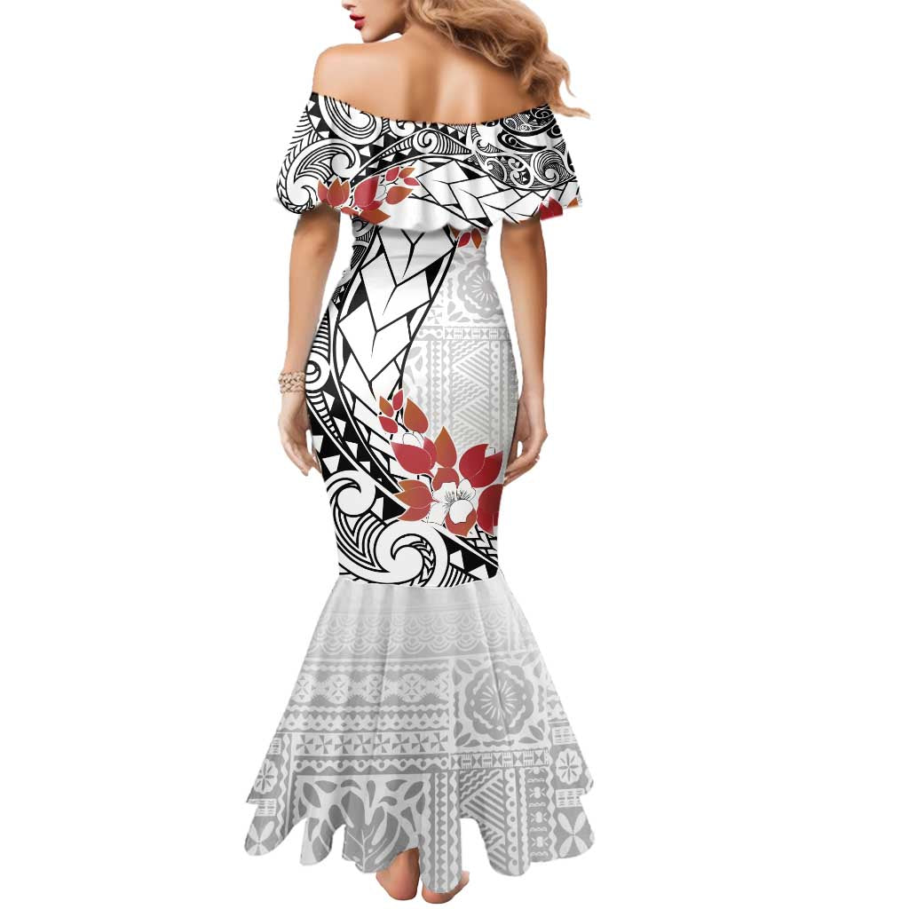 Bula Fiji Day Mermaid Dress Tagimaucia on Masi Pattern LT7 - Polynesian Pride