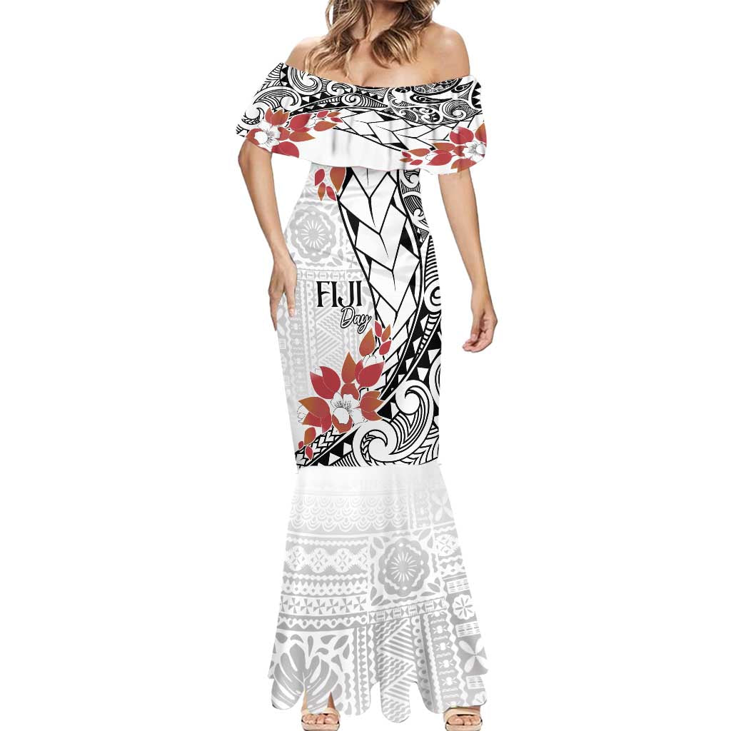 Bula Fiji Day Mermaid Dress Tagimaucia on Masi Pattern LT7 - Polynesian Pride