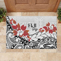 Bula Fiji Day Rubber Doormat Tagimaucia on Masi Pattern LT7 White - Polynesian Pride