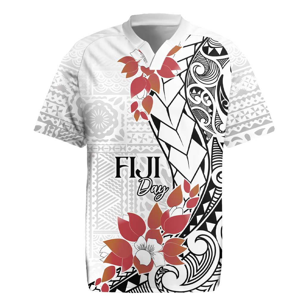 Bula Fiji Day Rugby Jersey Tagimaucia on Masi Pattern LT7 White - Polynesian Pride