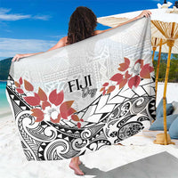 Bula Fiji Day Sarong Tagimaucia on Masi Pattern LT7 One Size 44 x 66 inches White - Polynesian Pride