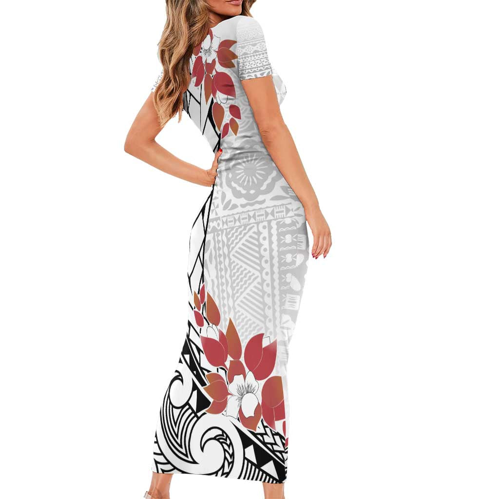 Bula Fiji Day Short Sleeve Bodycon Dress Tagimaucia on Masi Pattern LT7 - Polynesian Pride