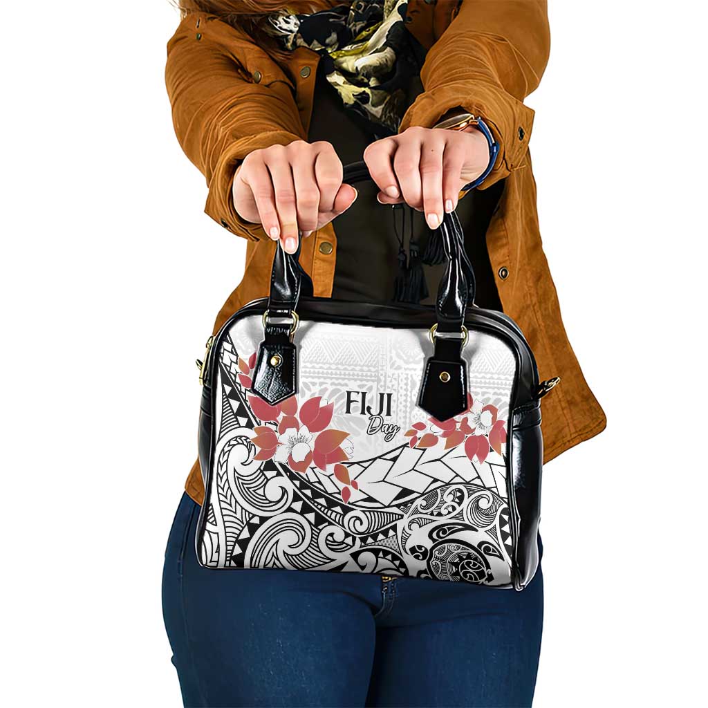 Bula Fiji Day Shoulder Handbag Tagimaucia on Masi Pattern LT7 One Size White - Polynesian Pride