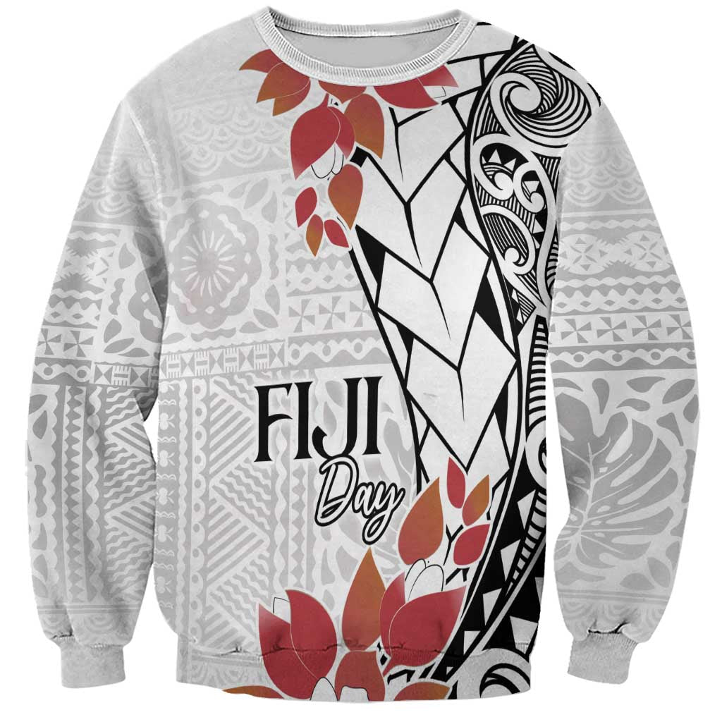 Bula Fiji Day Sweatshirt Tagimaucia on Masi Pattern LT7 Unisex White - Polynesian Pride