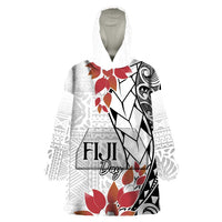 Bula Fiji Day Wearable Blanket Hoodie Tagimaucia on Masi Pattern LT7 One Size White - Polynesian Pride