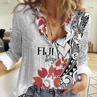 Bula Fiji Day Women Casual Shirt Tagimaucia on Masi Pattern LT7 Female White - Polynesian Pride