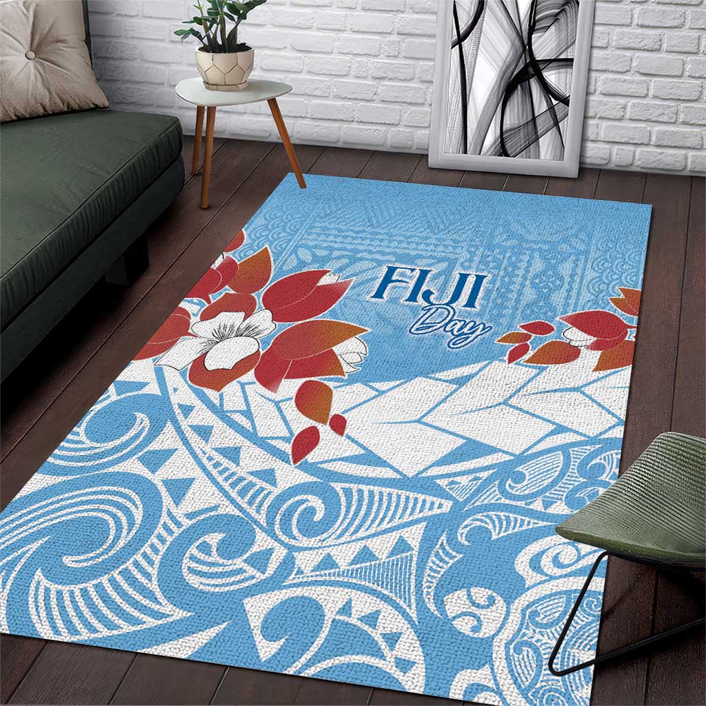 Bula Fiji Day Area Rug Tagimaucia on Masi Pattern - Turquoise LT7 Turquoise - Polynesian Pride