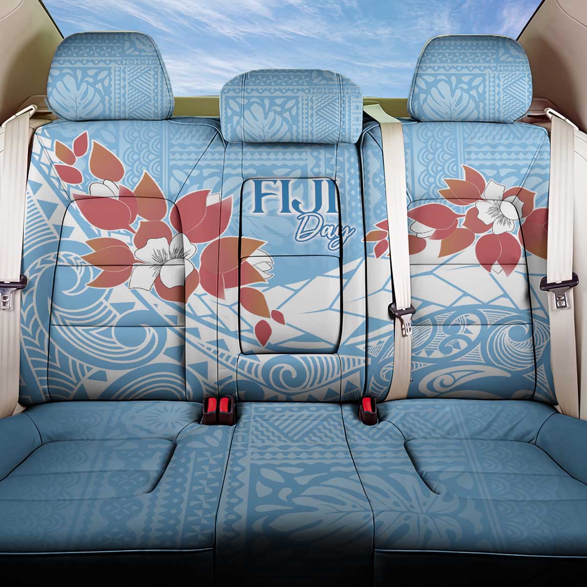 Bula Fiji Day Back Car Seat Cover Tagimaucia on Masi Pattern - Turquoise LT7 One Size Turquoise - Polynesian Pride