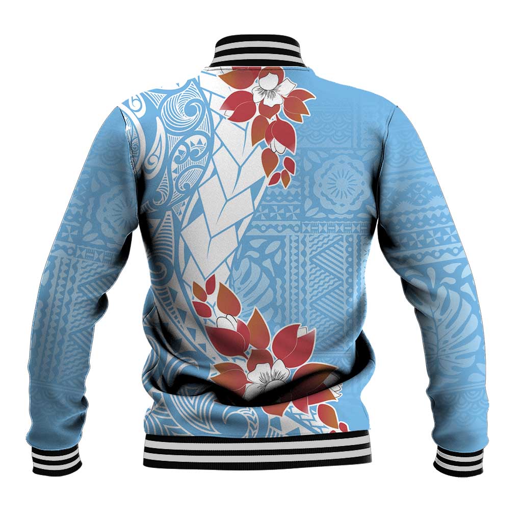Bula Fiji Day Baseball Jacket Tagimaucia on Masi Pattern - Turquoise LT7 - Polynesian Pride