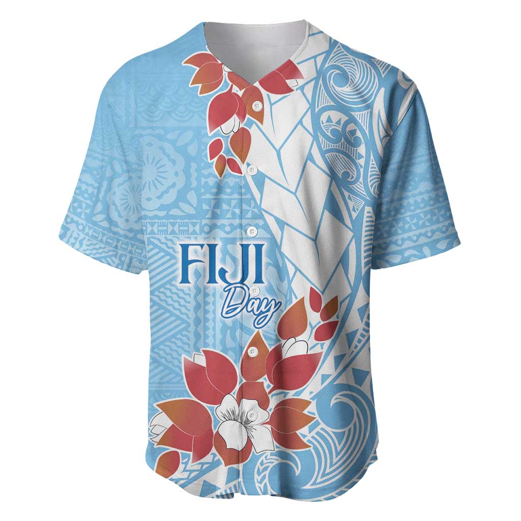 Bula Fiji Day Baseball Jersey Tagimaucia on Masi Pattern - Turquoise LT7 Turquoise - Polynesian Pride