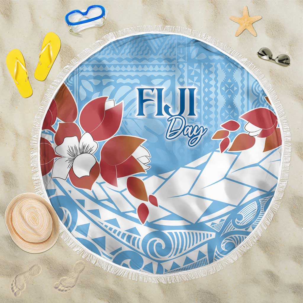 Bula Fiji Day Beach Blanket Tagimaucia on Masi Pattern - Turquoise LT7 One Size 150cm Turquoise - Polynesian Pride