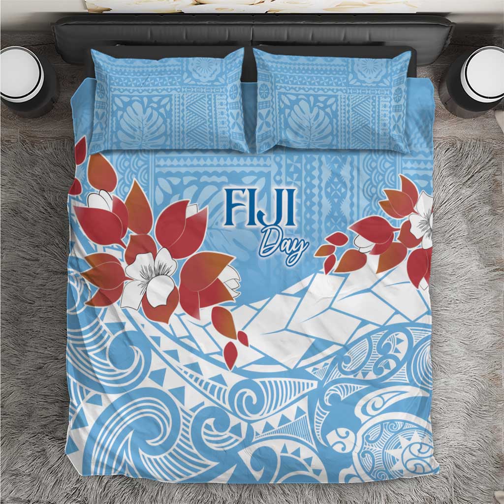 Bula Fiji Day Bedding Set Tagimaucia on Masi Pattern - Turquoise LT7 Turquoise - Polynesian Pride