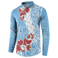 Bula Fiji Day Button Sweatshirt Tagimaucia on Masi Pattern - Turquoise LT7 - Polynesian Pride