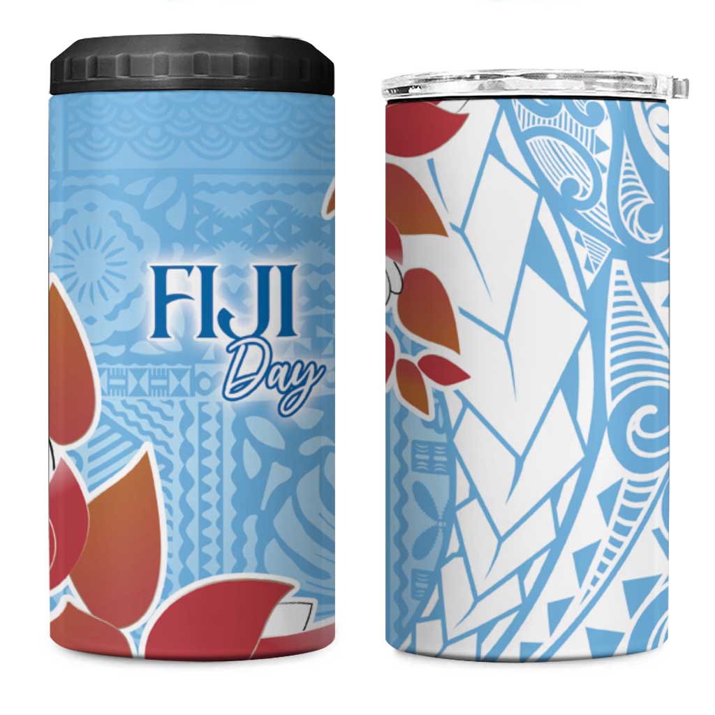 Bula Fiji Day 4 in 1 Can Cooler Tumbler Tagimaucia on Masi Pattern - Turquoise LT7 One Size: 16 oz Turquoise - Polynesian Pride
