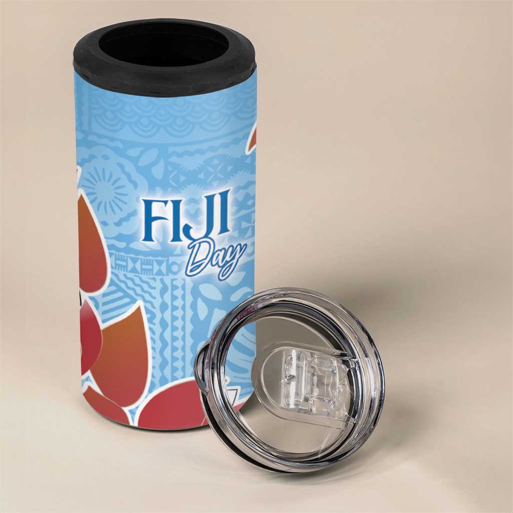 Bula Fiji Day 4 in 1 Can Cooler Tumbler Tagimaucia on Masi Pattern - Turquoise LT7 - Polynesian Pride