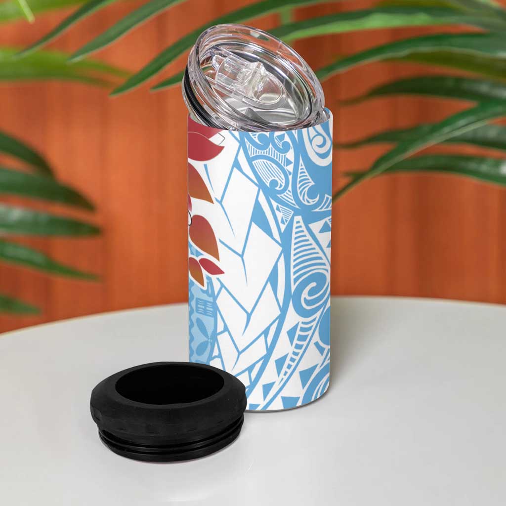 Bula Fiji Day 4 in 1 Can Cooler Tumbler Tagimaucia on Masi Pattern - Turquoise LT7 - Polynesian Pride