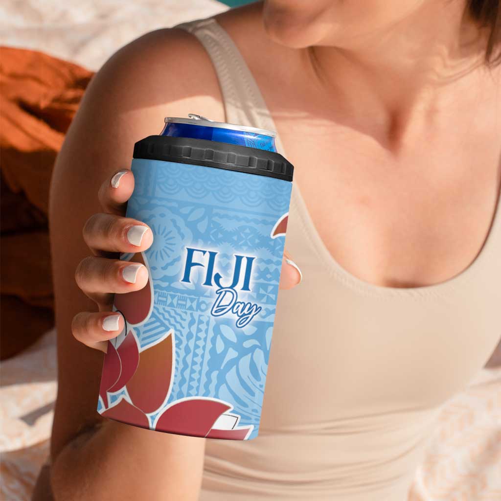 Bula Fiji Day 4 in 1 Can Cooler Tumbler Tagimaucia on Masi Pattern - Turquoise LT7 - Polynesian Pride