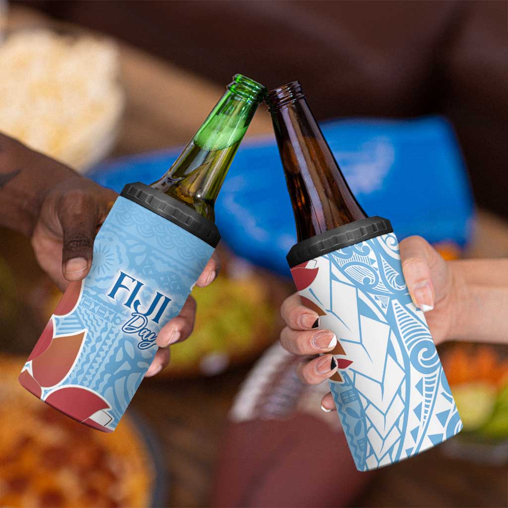 Bula Fiji Day 4 in 1 Can Cooler Tumbler Tagimaucia on Masi Pattern - Turquoise LT7 - Polynesian Pride