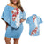 Bula Fiji Day Couples Matching Off Shoulder Short Dress and Hawaiian Shirt Tagimaucia on Masi Pattern - Turquoise